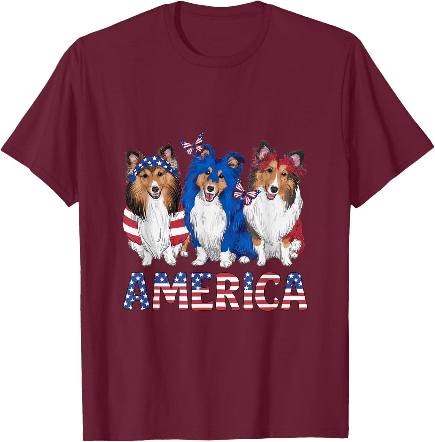 American 4th of July Dog Rough Collie Kids Men T-Shirt - T-Shirt | Maroon