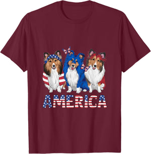 American 4th of July Dog Rough Collie Kids Men T-Shirt - T-Shirt | Maroon