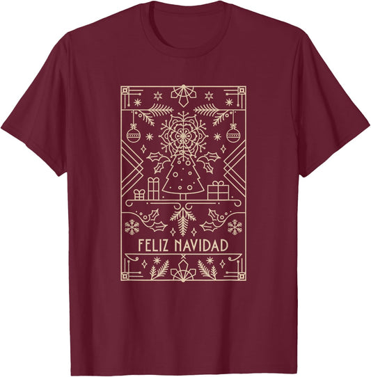 Feliz Navidad, Christmas T-Shirt - T-Shirt | Maroon