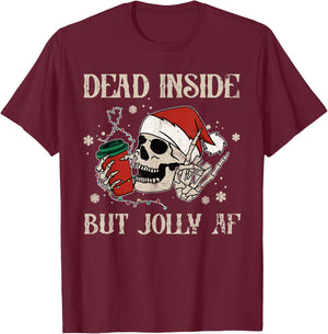 Dead Inside But Jolly AF Funny Skeleton Lights Christmas T-Shirt - T-Shirt | Maroon