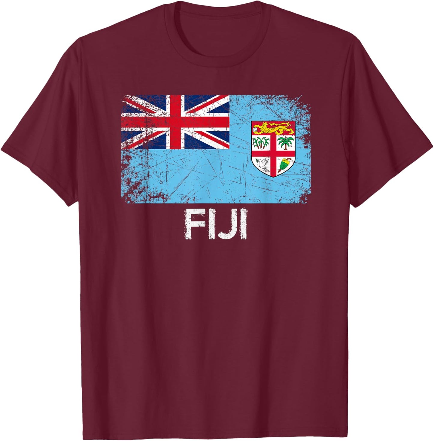 Fijian Flag | Vintage Made In Fiji Gift T-Shirt - T-Shirt | Maroon