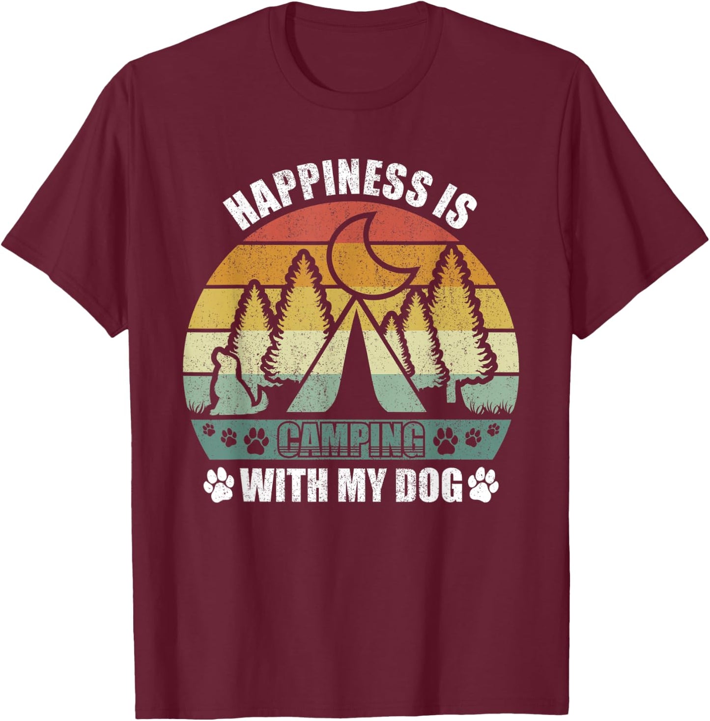 Retro Happiness Is Camping With My Dog Shirt Dog Camper's Women Kids T-Shirt - T-Shirt | Maroon
