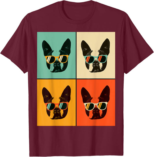 Bostie Dog Lover Gift Funny Boston Terrier With Sunglasses Women Girls Kids T-Shirt - T-Shirt | Maroon
