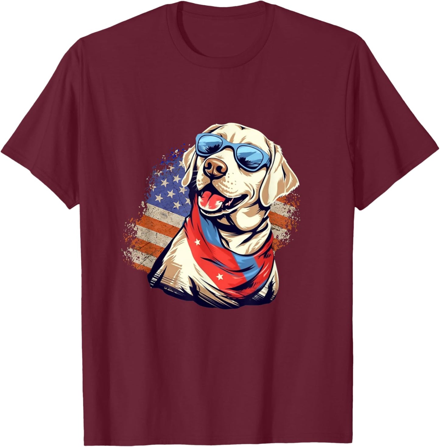 Yellow Lab 4th of July Design: Patriotic Pup Labrador Pride T-Shirt - T-Shirt | Maroon