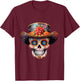 Sugar Skull Black White Image Day Dead Dios De Los Muertos T-Shirt - T-Shirt | Maroon