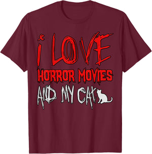 Horror Lover Funny - I Love Horror Movies And My Cat T-Shirt - T-Shirt | Maroon