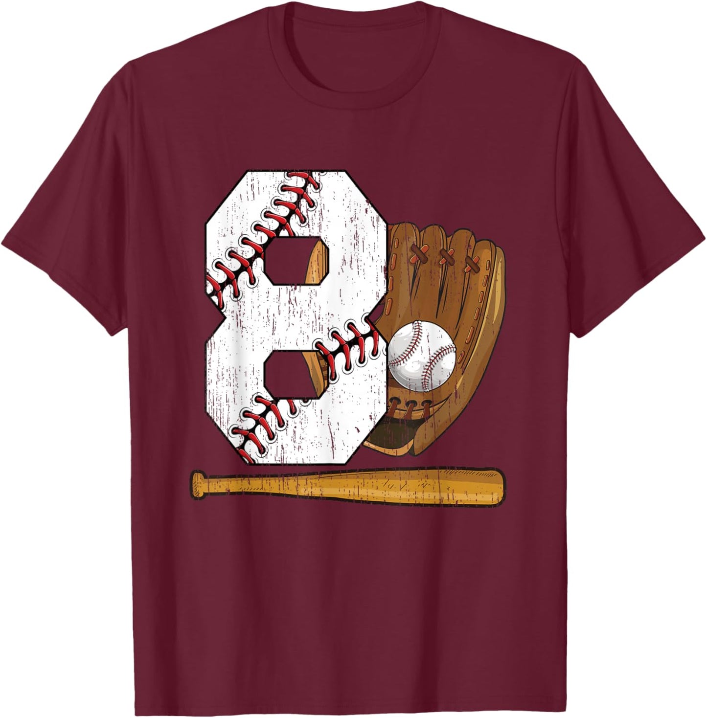 8th Birthday Baseball Boy Eight Year Old Baseball Player T-Shirt - T-Shirt | Maroon