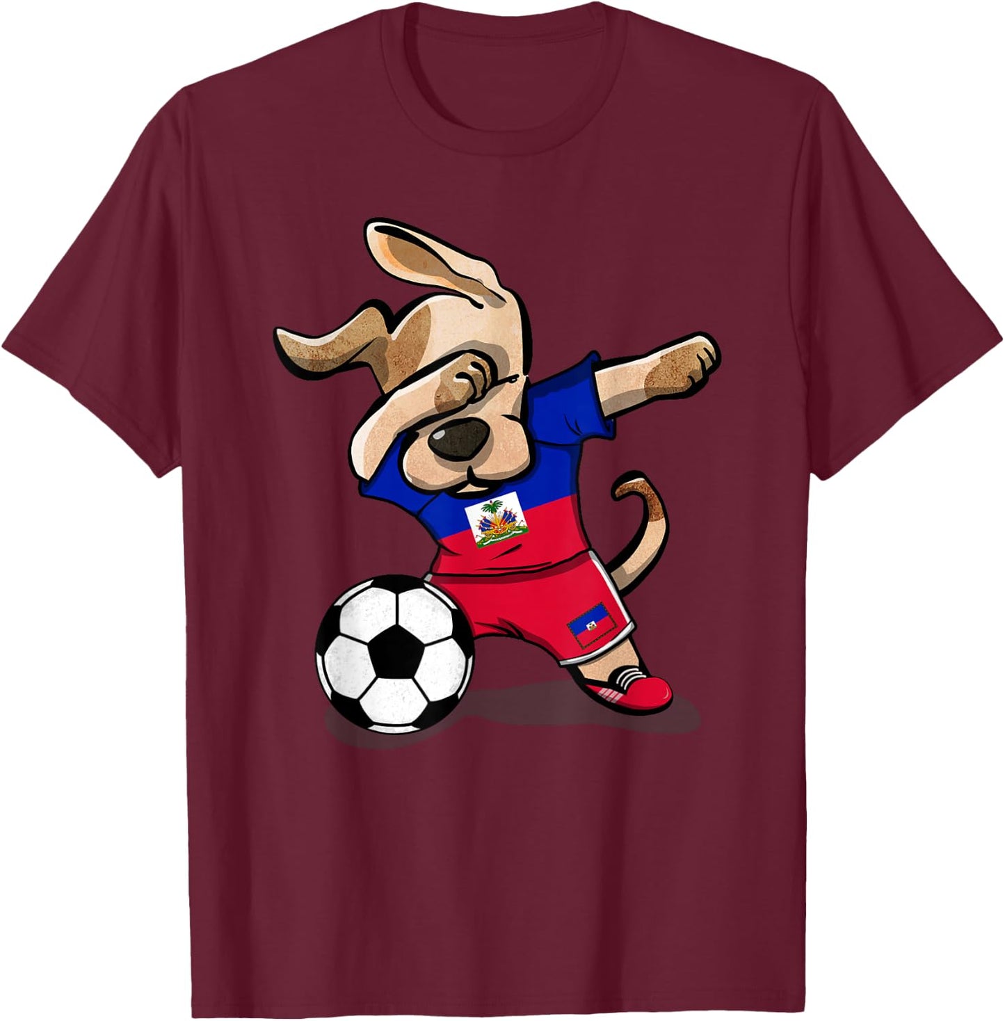 Dabbing Dog Haiti Soccer Jersey Haitian Football Lover Gift Women Girls Kids T-Shirt - T-Shirt | Maroon