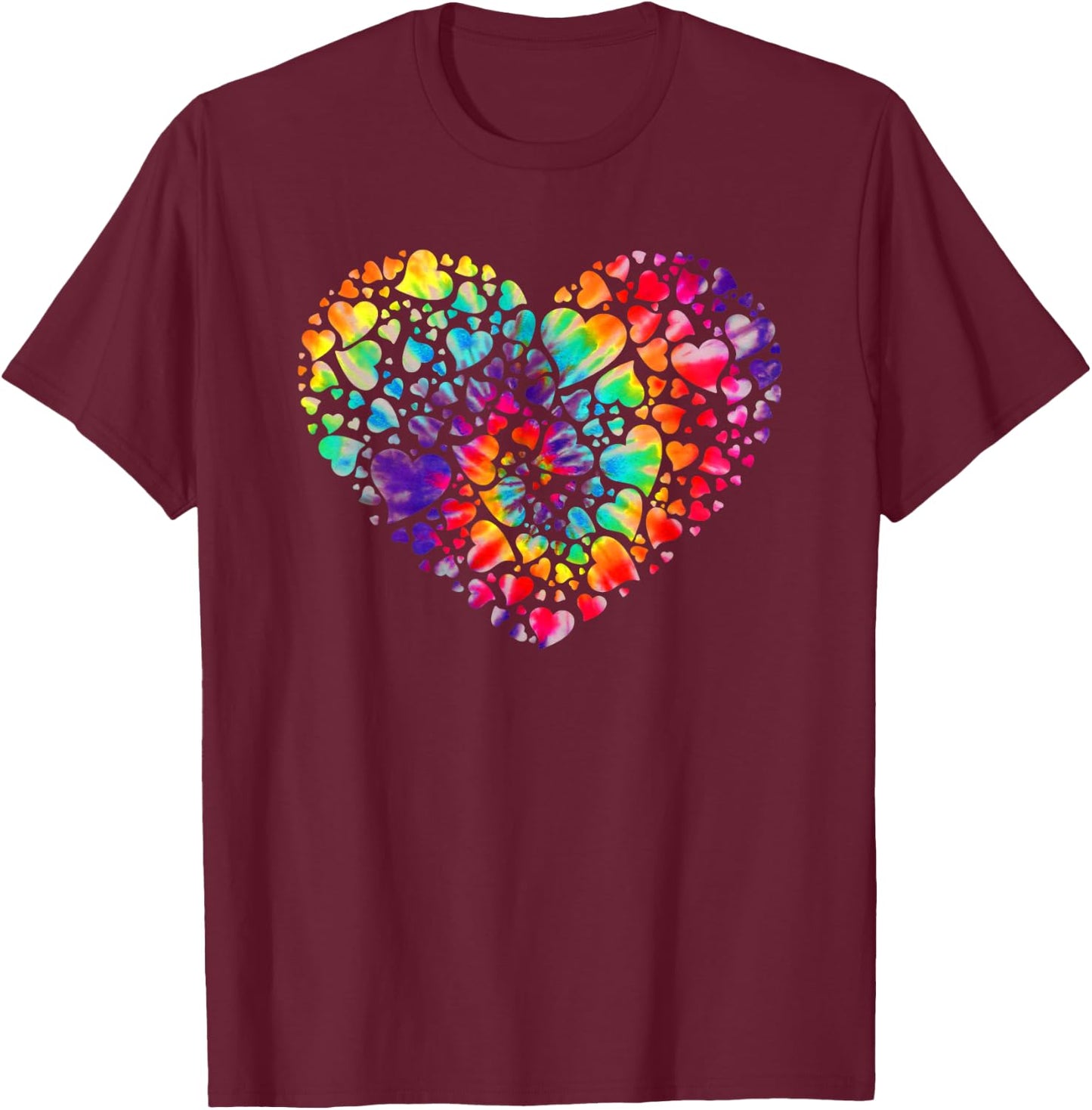 Colorful Tye Dye Die Tie Heart Valentine's Day Gift T-Shirt - T-Shirt | Maroon