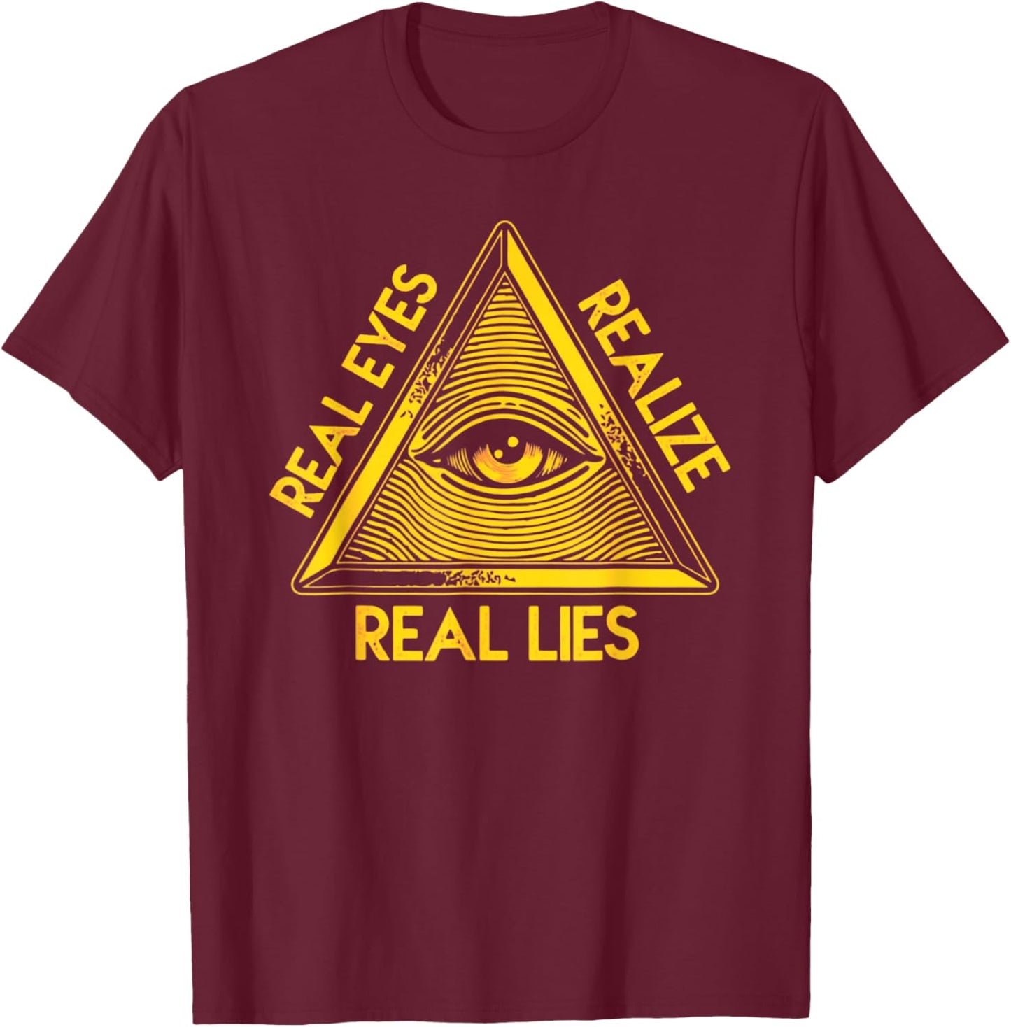 All-Seeing Eye - 'Real Eyes Realize Real Lies Pyramid T-Shirt - T-Shirt | Maroon