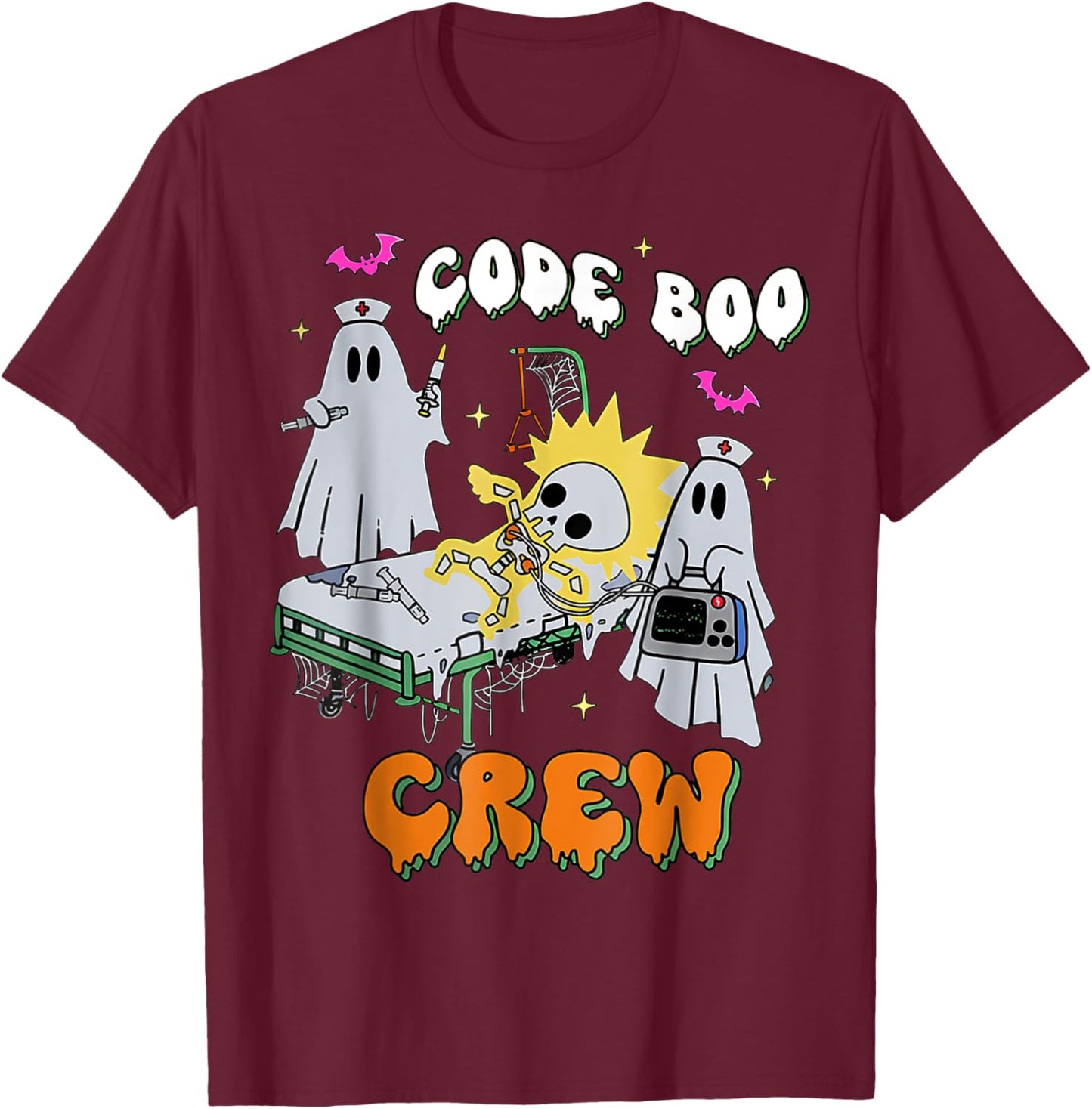 Code Boo Crew Funny Ghost Nurse Halloween Costume Nursing T-Shirt - T-Shirt | Maroon