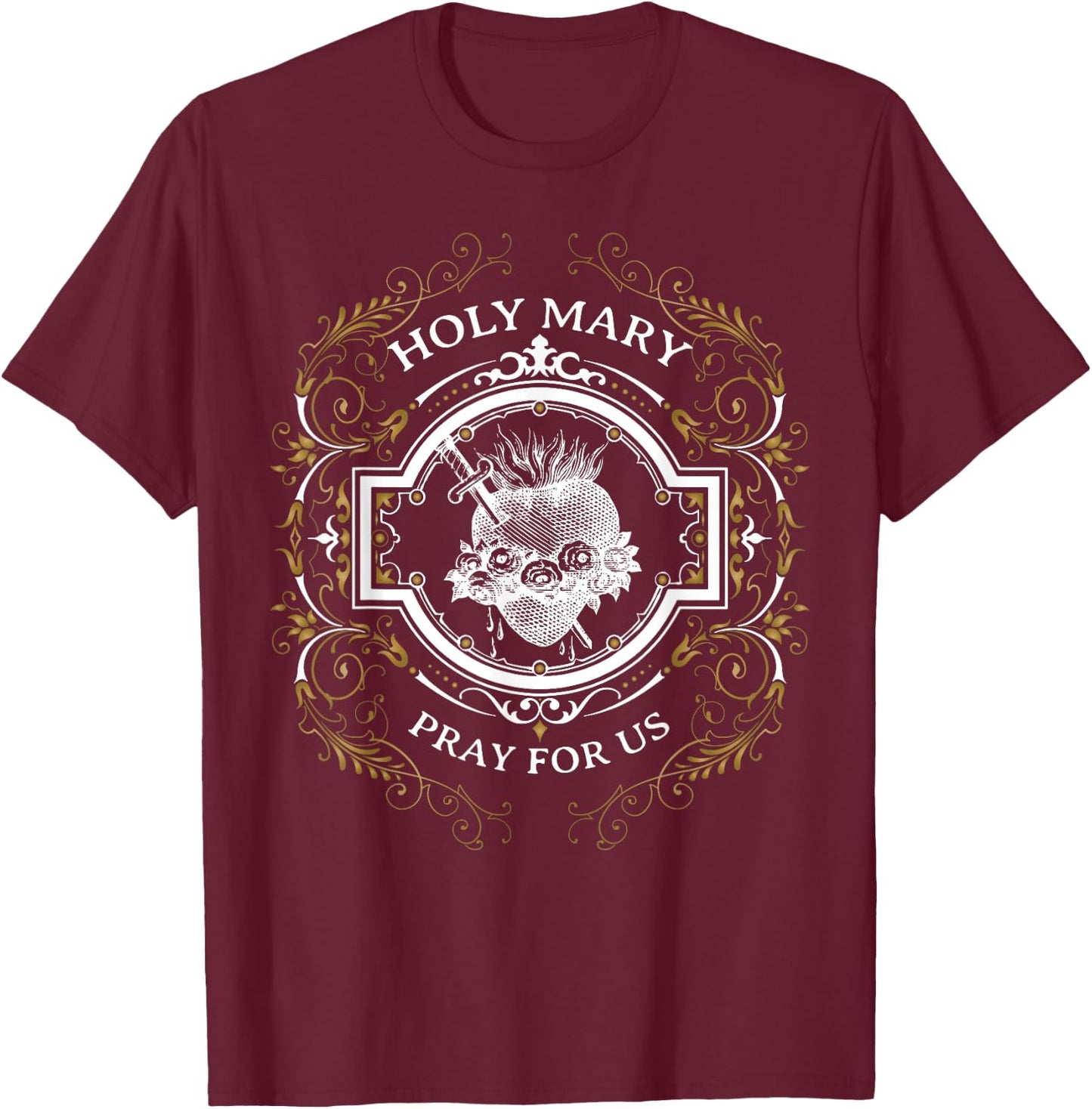 Holy Mary Immaculate Heart Blessed Mother Catholic Vintage T-Shirt - T-Shirt | Maroon