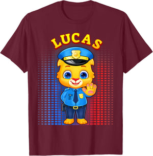 Lucas The Police Officer | Police Costume for Kids T-Shirt - T-Shirt | Maroon