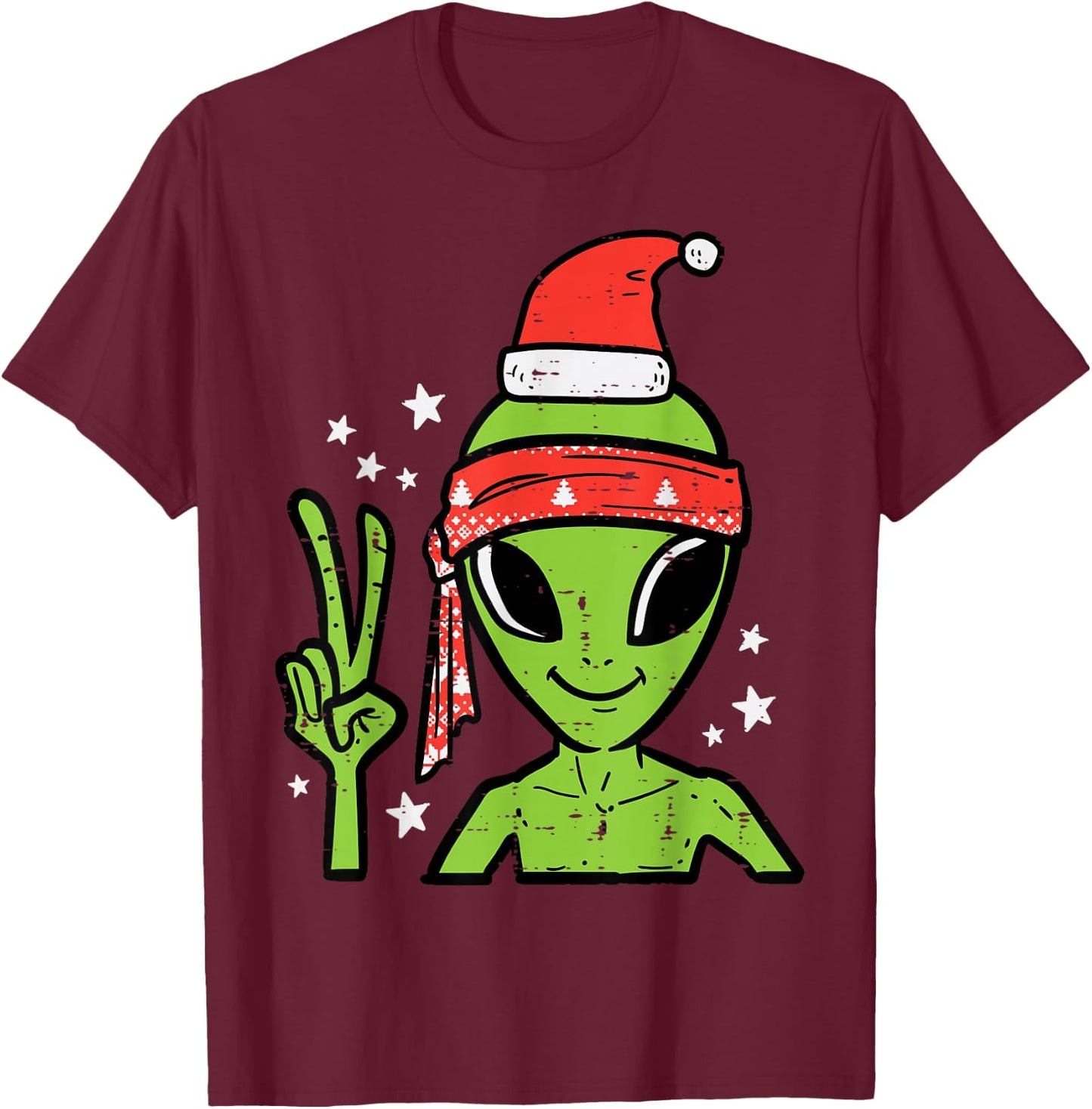 Christmas Alien Santa Peace Hand Xmas Space Men Boys Kids T-Shirt - T-Shirt | Maroon