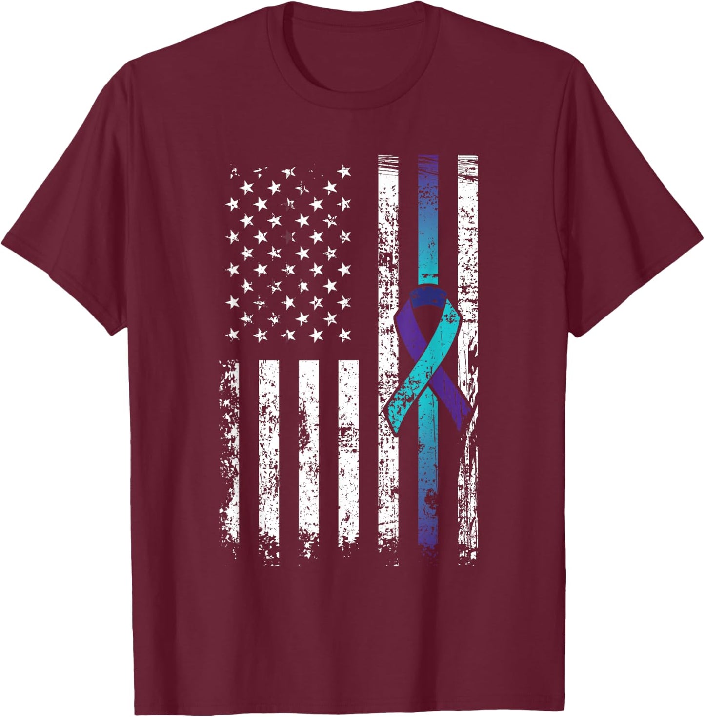 Suicide Depression American Flag Prevention Awareness T-Shirt - T-Shirt | Maroon