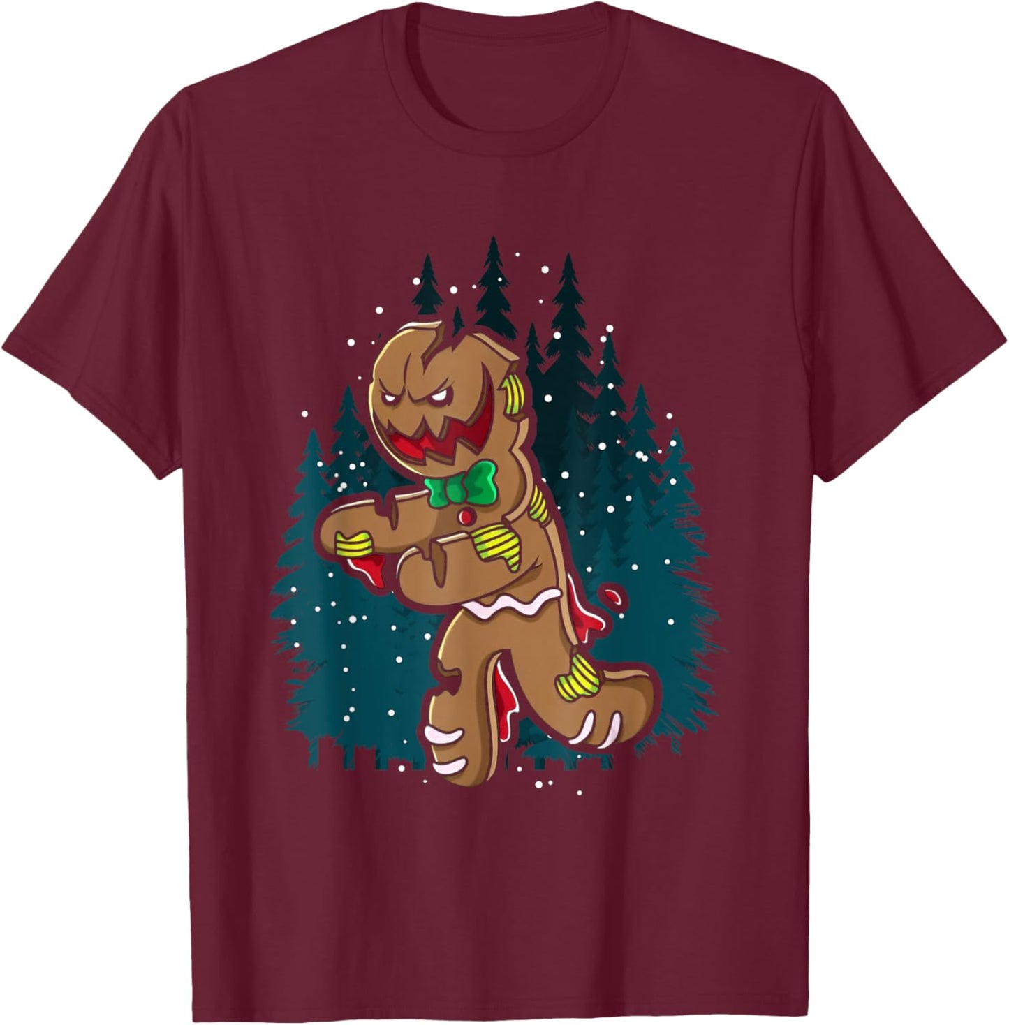 Creepy Zombie Gingerbread Man Funny Scary Christmas Holiday T-Shirt - T-Shirt | Maroon