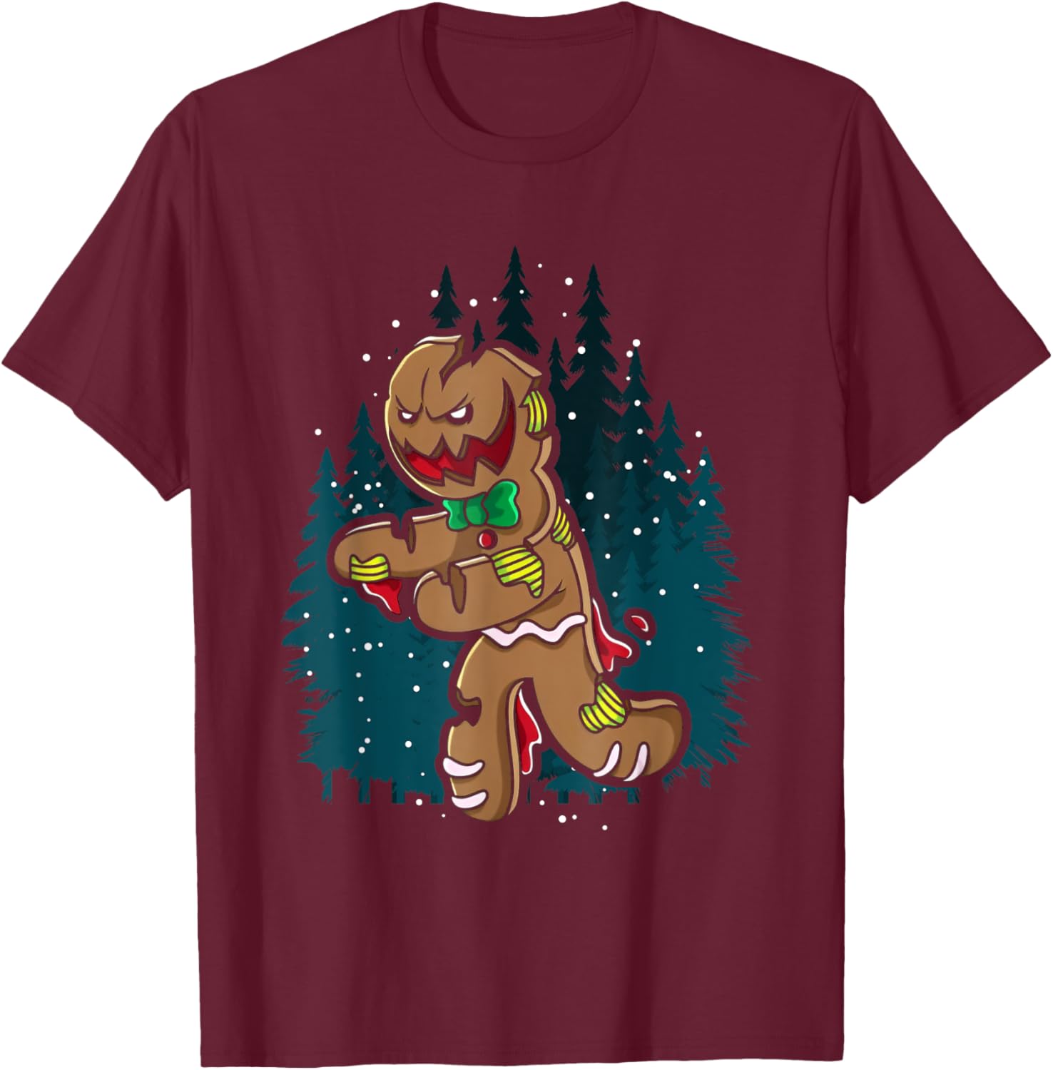 Creepy Zombie Gingerbread Man Funny Scary Christmas Holiday T-Shirt - T-Shirt | Maroon