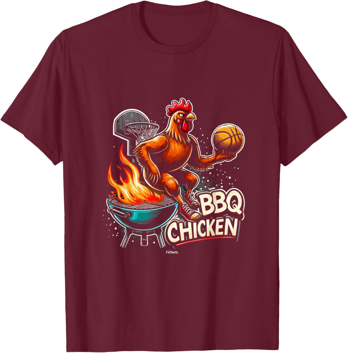 Grilled Bbq Chicken Playing Flaming Basketball T-Shirt - T-Shirt | Maroon