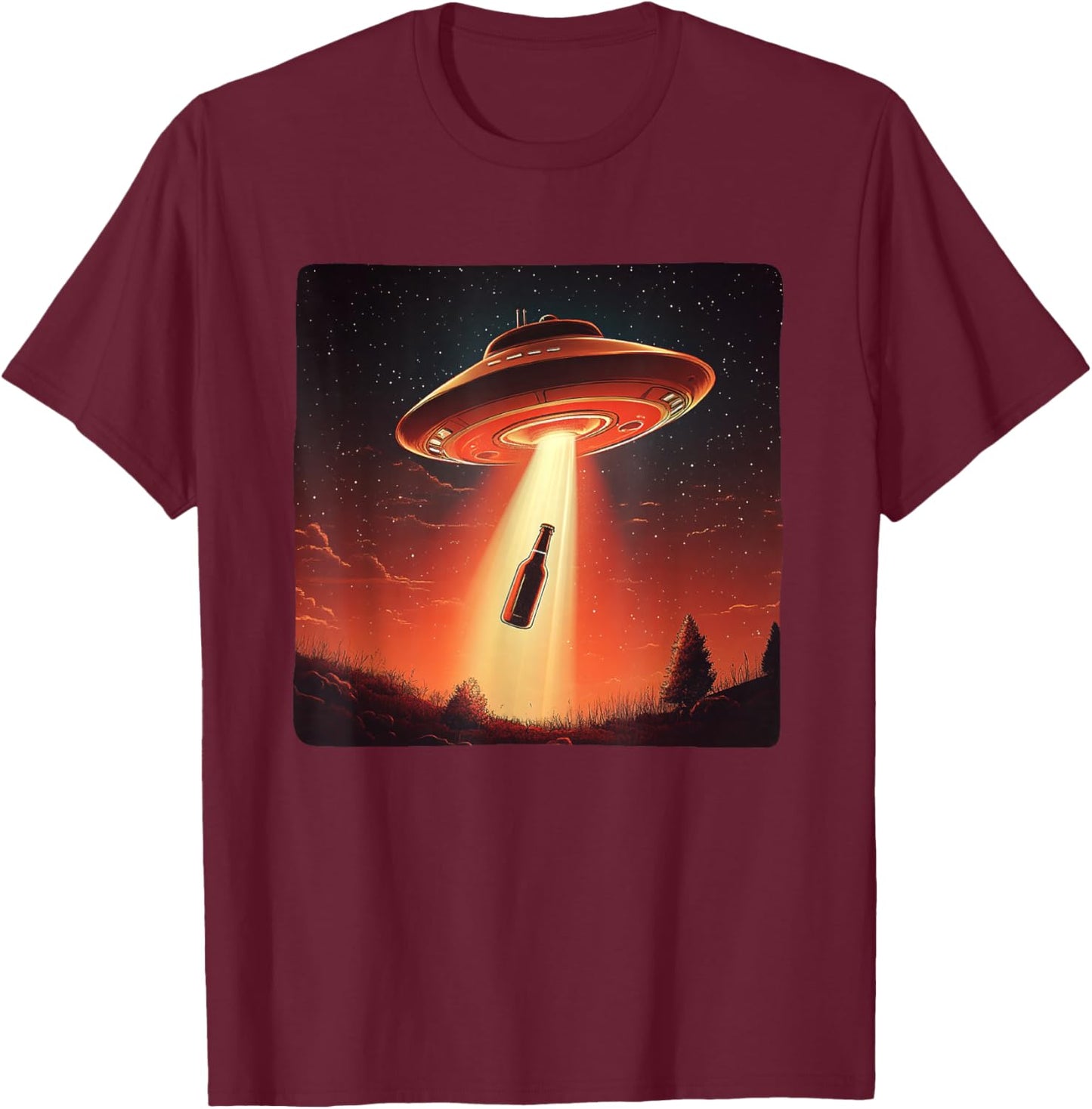 Funny UFO beams beer up for Alien Lovers T-Shirt - T-Shirt | Maroon