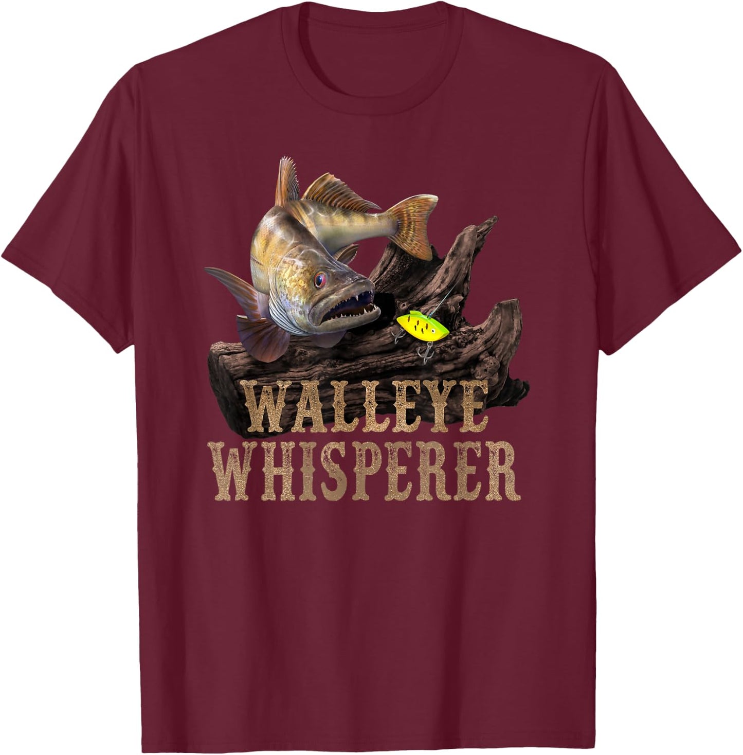 Large Walleye With Fishing Lure Drawing: Walleye Whisperer T-Shirt - T-Shirt | Maroon