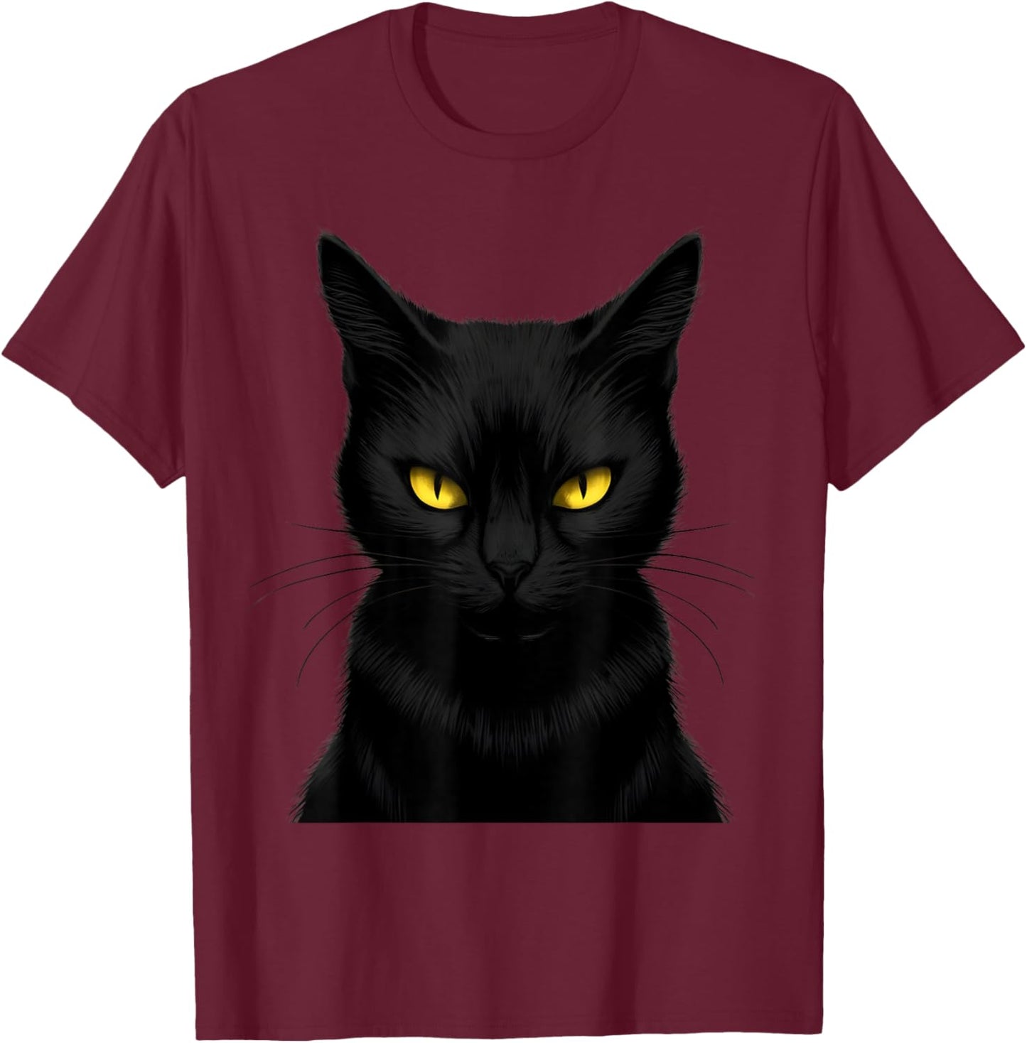 Black Cat Yellow Eyes Graphic Men Women Boys Girls T-Shirt - T-Shirt | Maroon