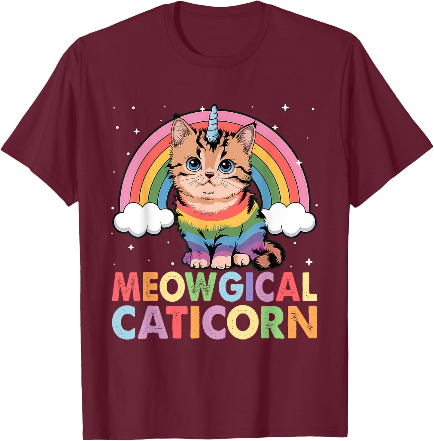 Meowgical Caticorn Cat Unicorn Girls Women Kittycorn T-Shirt - T-Shirt | Maroon