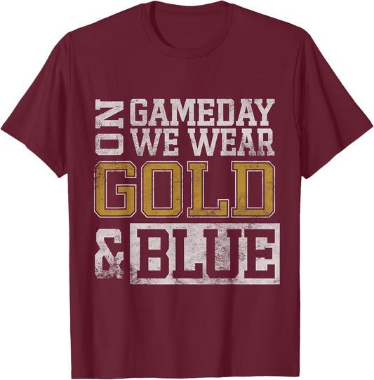 Blue Gold Game Day Group School Tournament Team Cheerleaders T-Shirt - T-Shirt | Maroon