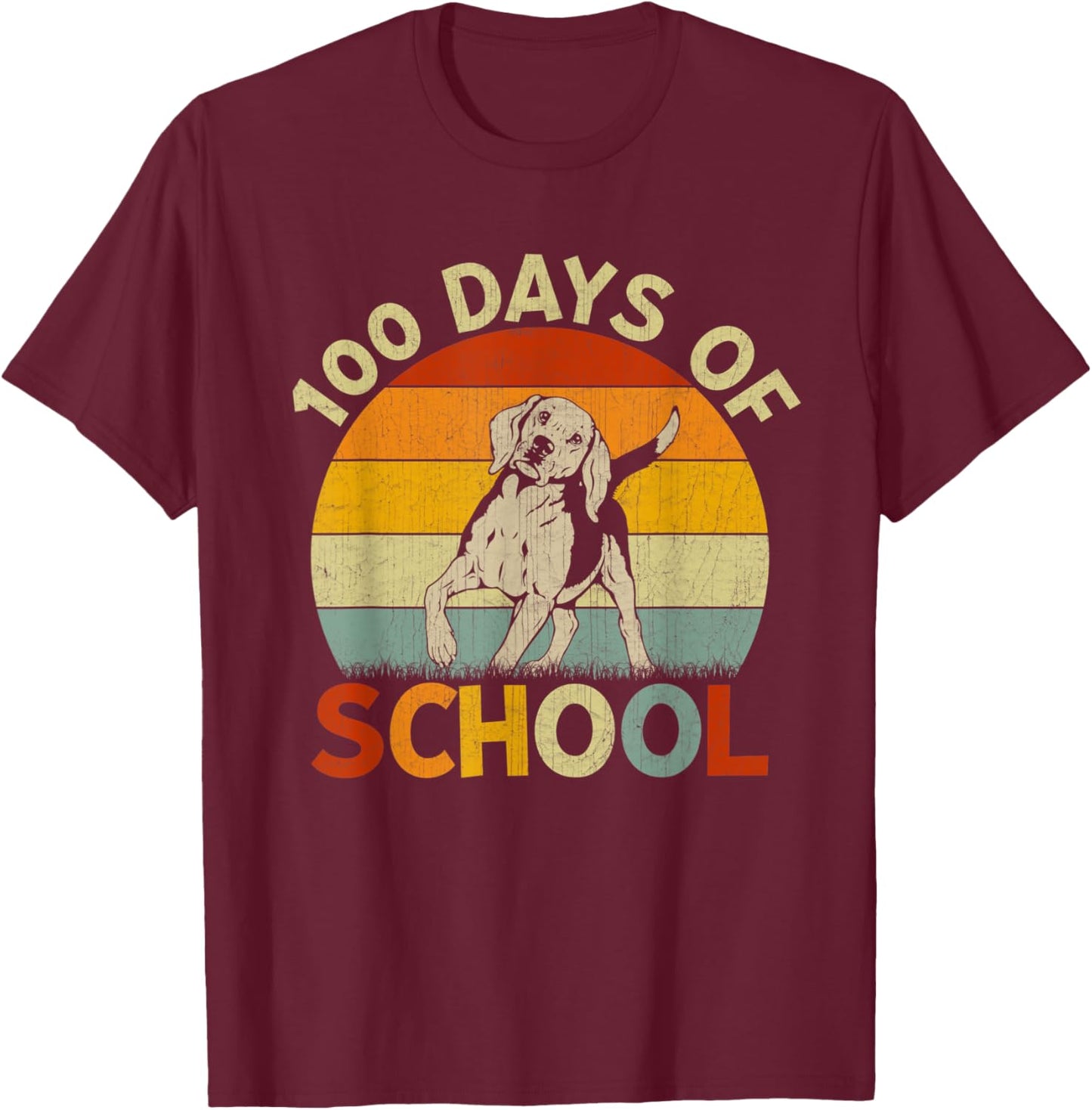 Beagle Dog Retro Boys Girls Teachers 100th Day of School T-Shirt - T-Shirt | Maroon