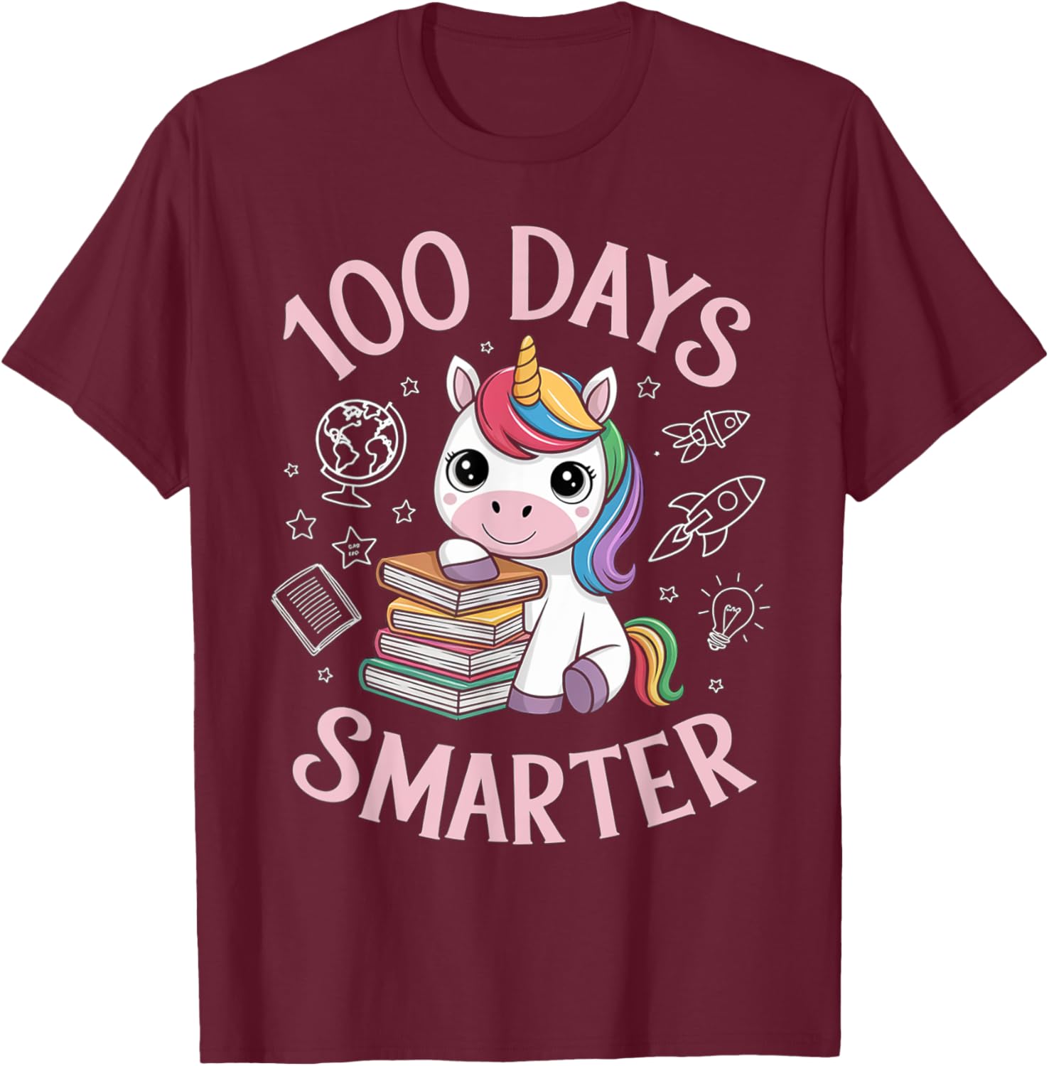 100 Days Smarter Happy 100th Day Of School Unicron Girls T-Shirt - T-Shirt | Maroon