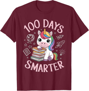 100 Days Smarter Happy 100th Day Of School Unicron Girls T-Shirt - T-Shirt | Maroon