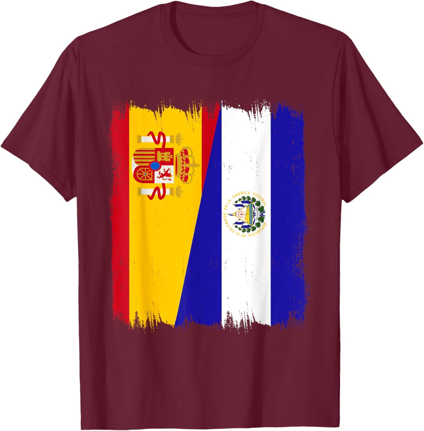 Spain El Salvador Flag Spanish Salvadorian Roots T-Shirt - T-Shirt | Maroon