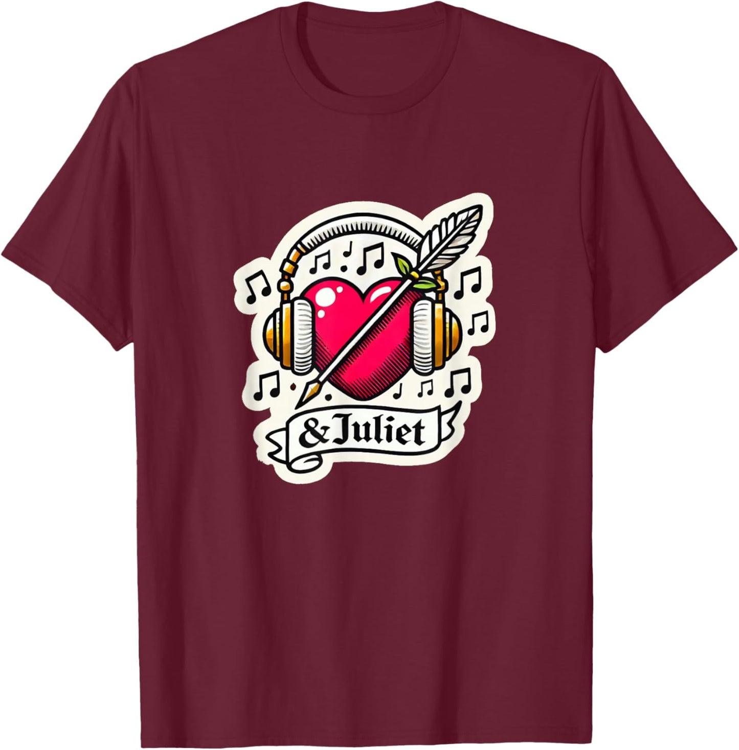& Juliet Musical Theatre Heart Quill Musicals T-Shirt - T-Shirt | Maroon