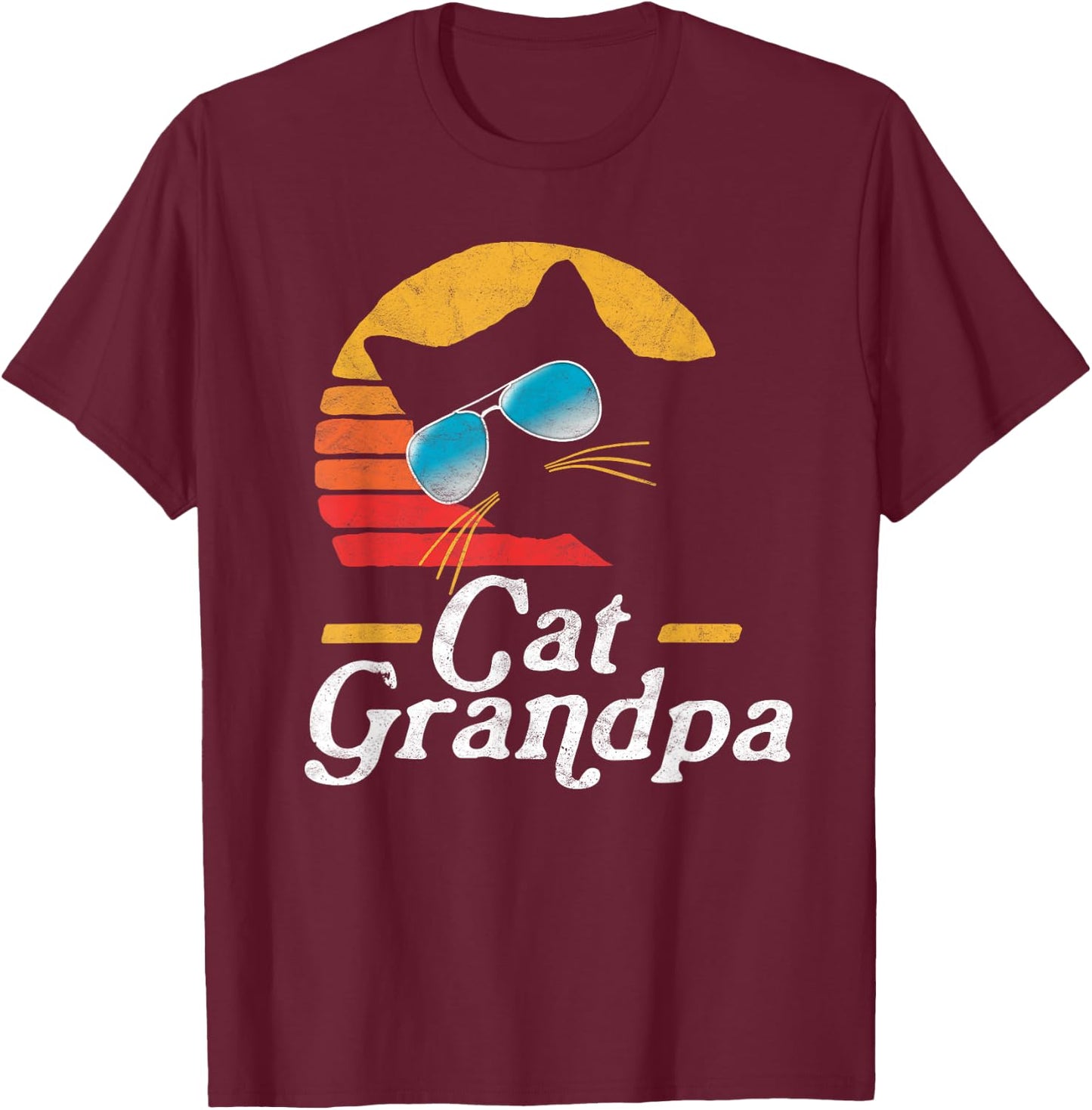 Cat Grandpa Vintage Eighties Style Cat Retro Sunglasses T-Shirt - T-Shirt | Maroon