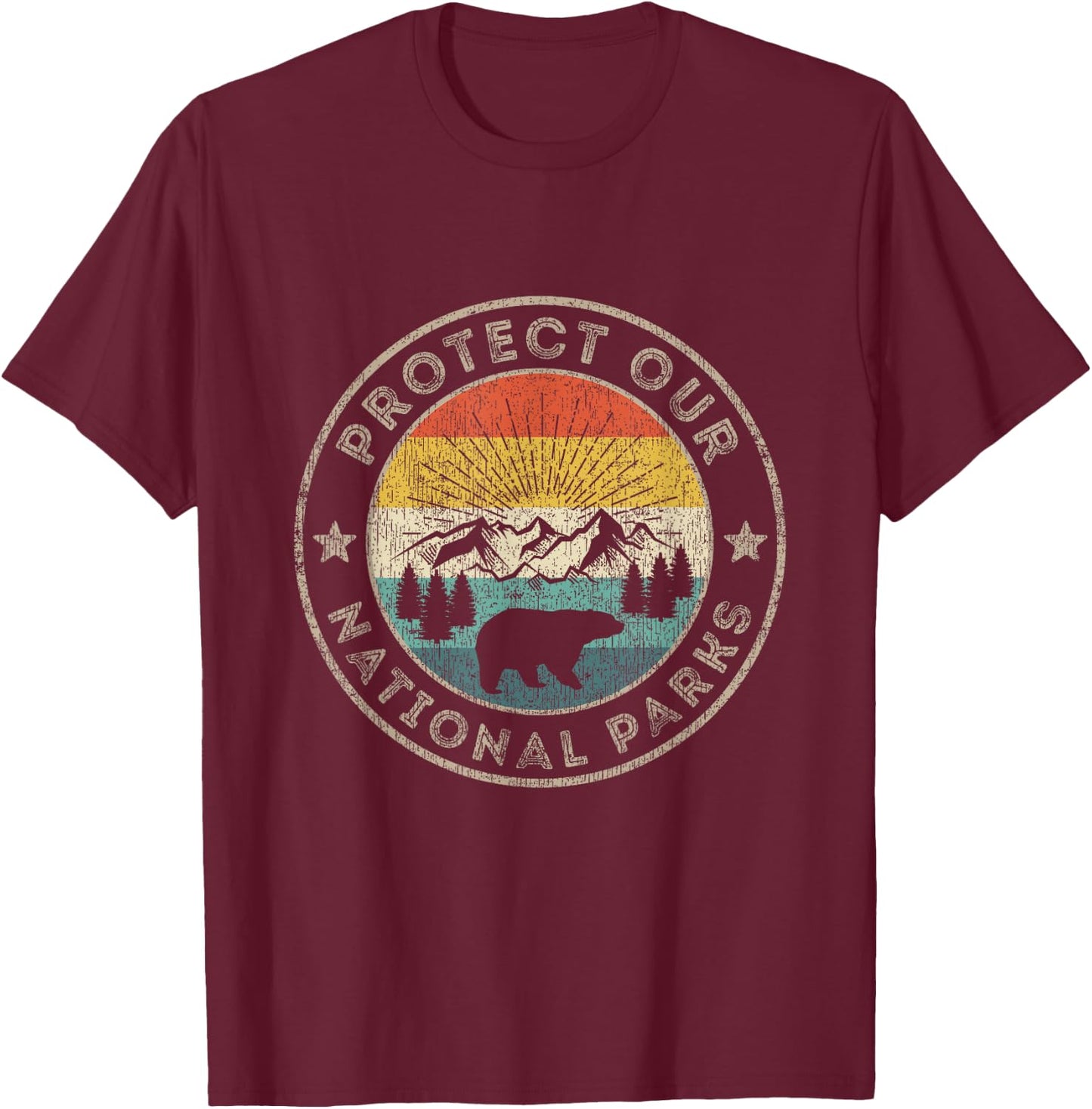 Vintage NP Accessories National Park Gifts Protect Our National Parks Retro Hiking - Men, -Adults - Black - Short Sleeve - Classic Fit - Small T-Shirt - T-Shirt | Maroon