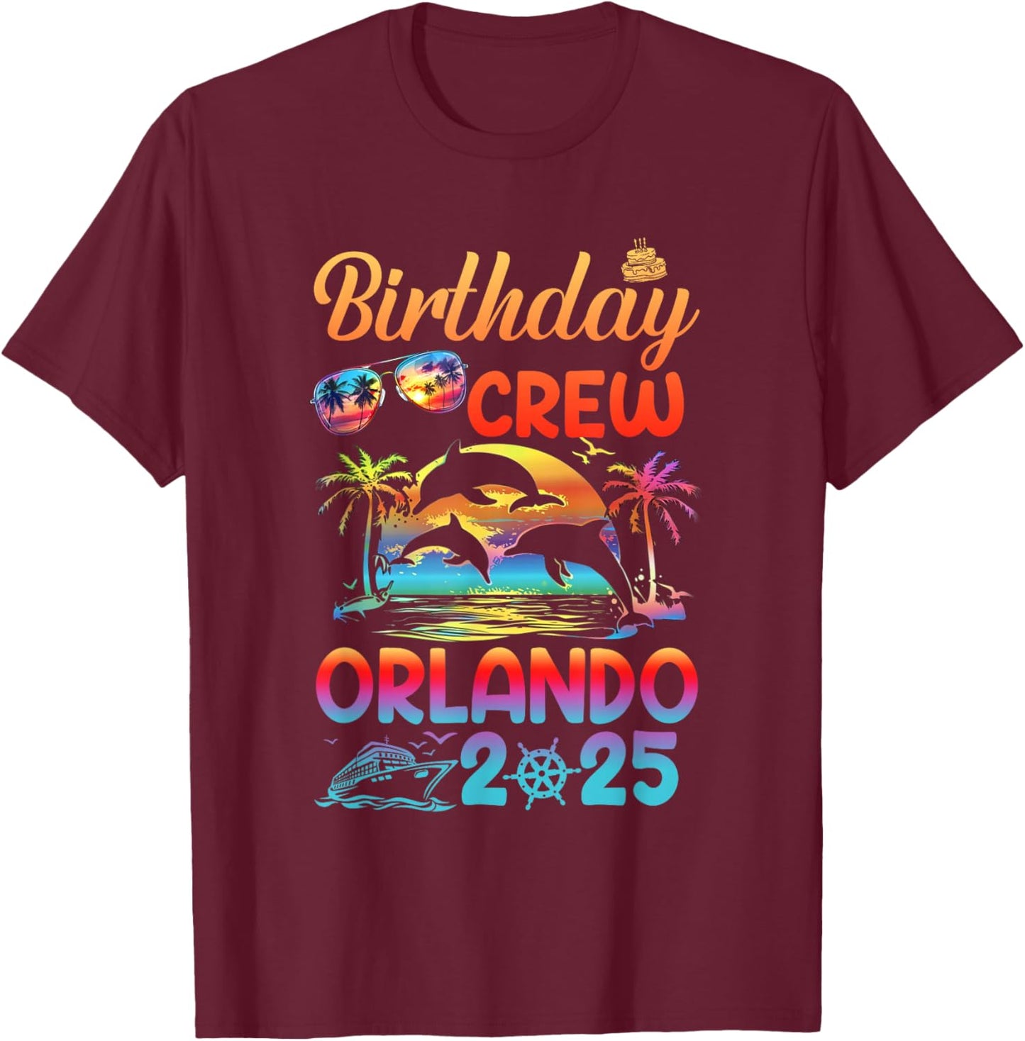 Orlando Birthday Trip Summer Vacation 2025 Matching Group - -Adults, Kids - Black - Small - Short Sleeve - - Retro - - Letter Print - Lightweight T-Shirt - T-Shirt | Maroon