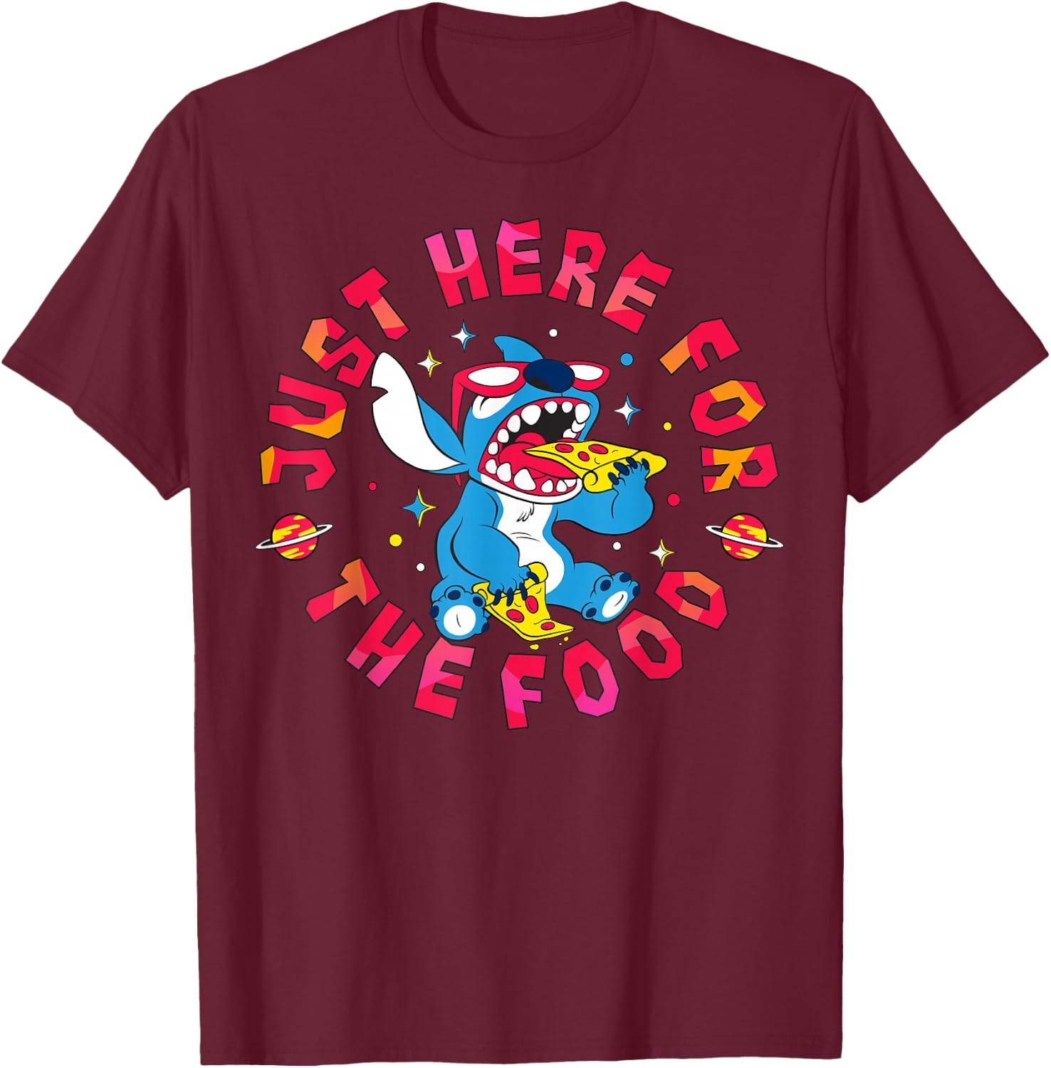 Disney Lilo & Stitch Just Here for The Food T-Shirt - T-Shirt | Maroon