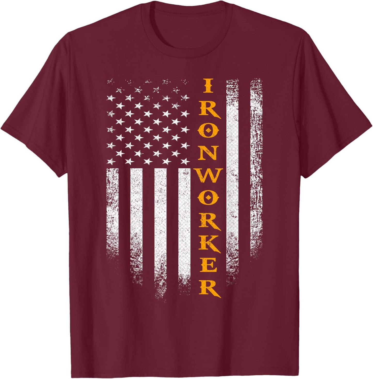 Vintage USA Ironworker American Flag Iron Worker Patriotic T-Shirt - T-Shirt | Maroon