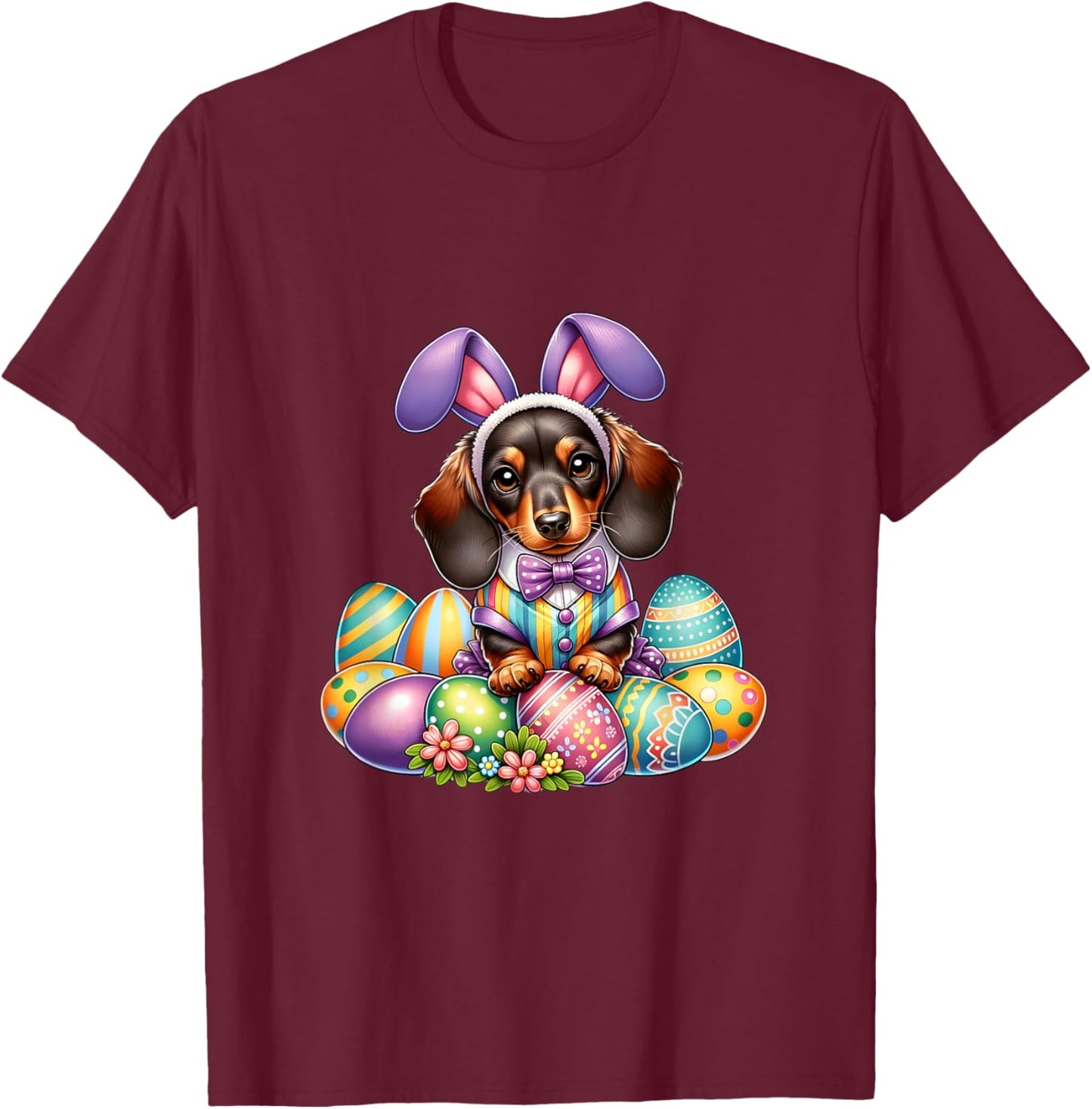 Funny Easter Day Dachshund Bunny Costume T-Shirt - T-Shirt | Maroon