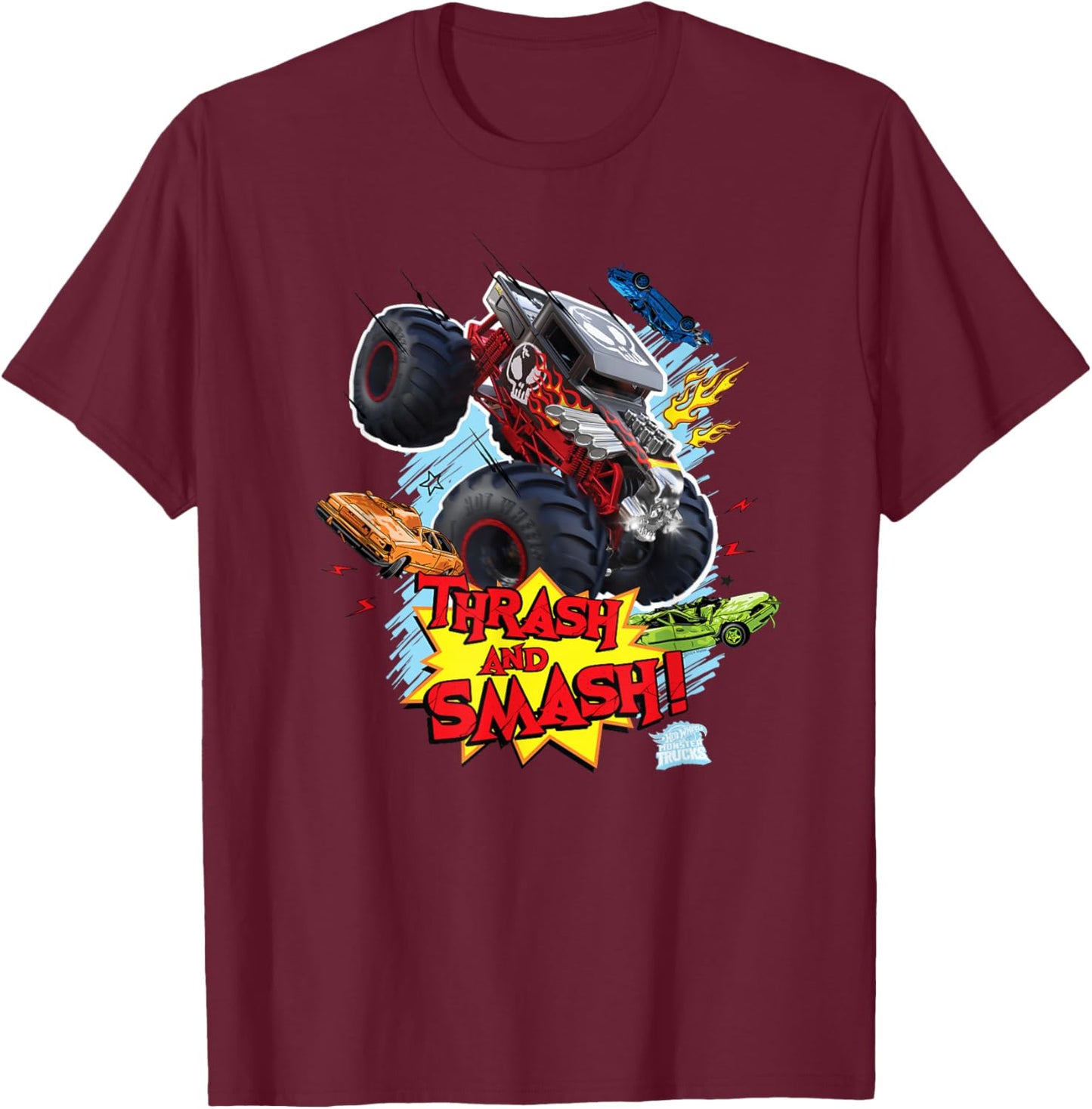 Hot Wheels Monster Trucks - Trash and Smash T-Shirt - T-Shirt | Maroon