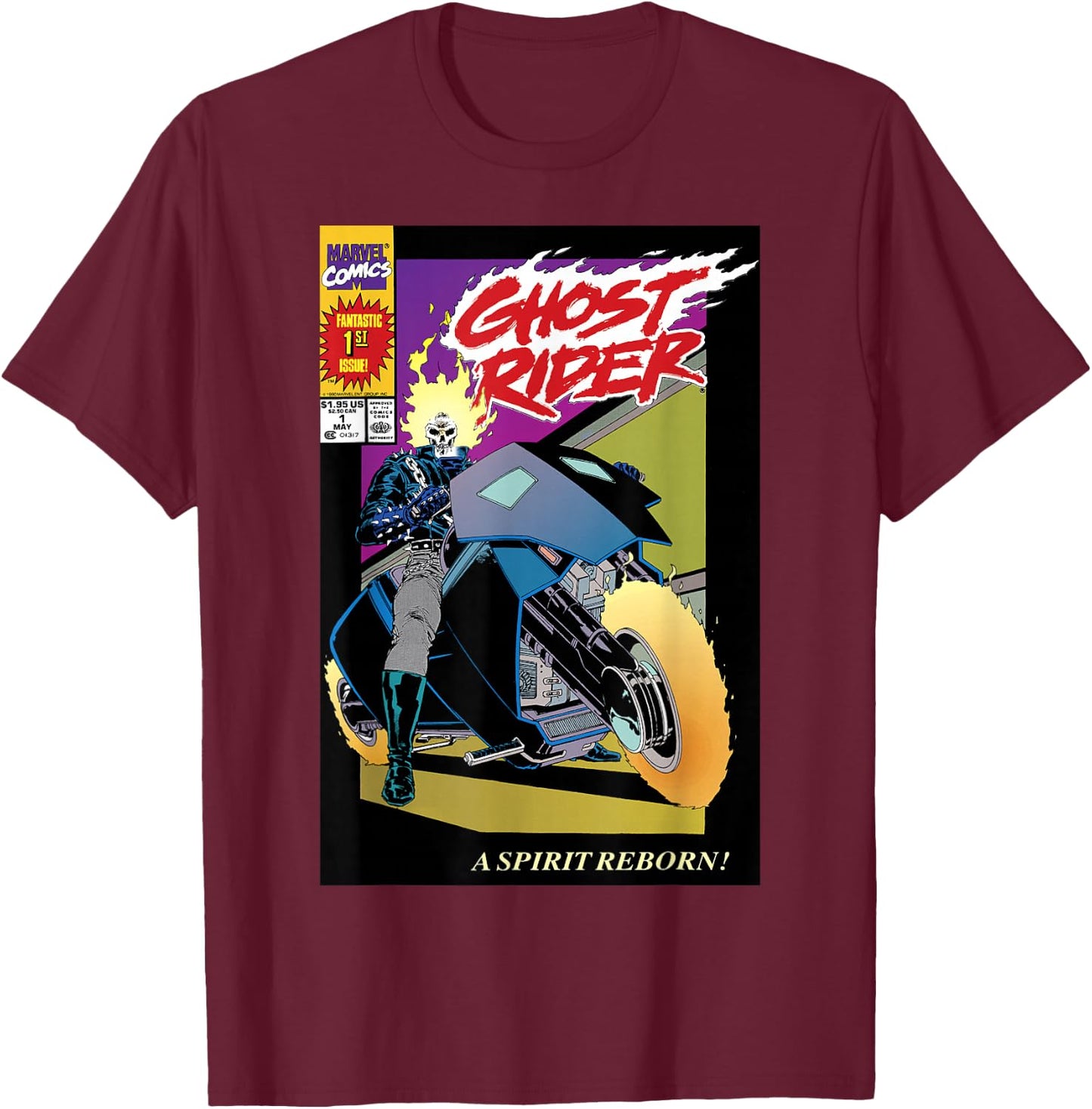 Marvel Ghost Rider Number 1 Comic Cover T-Shirt - T-Shirt | Maroon