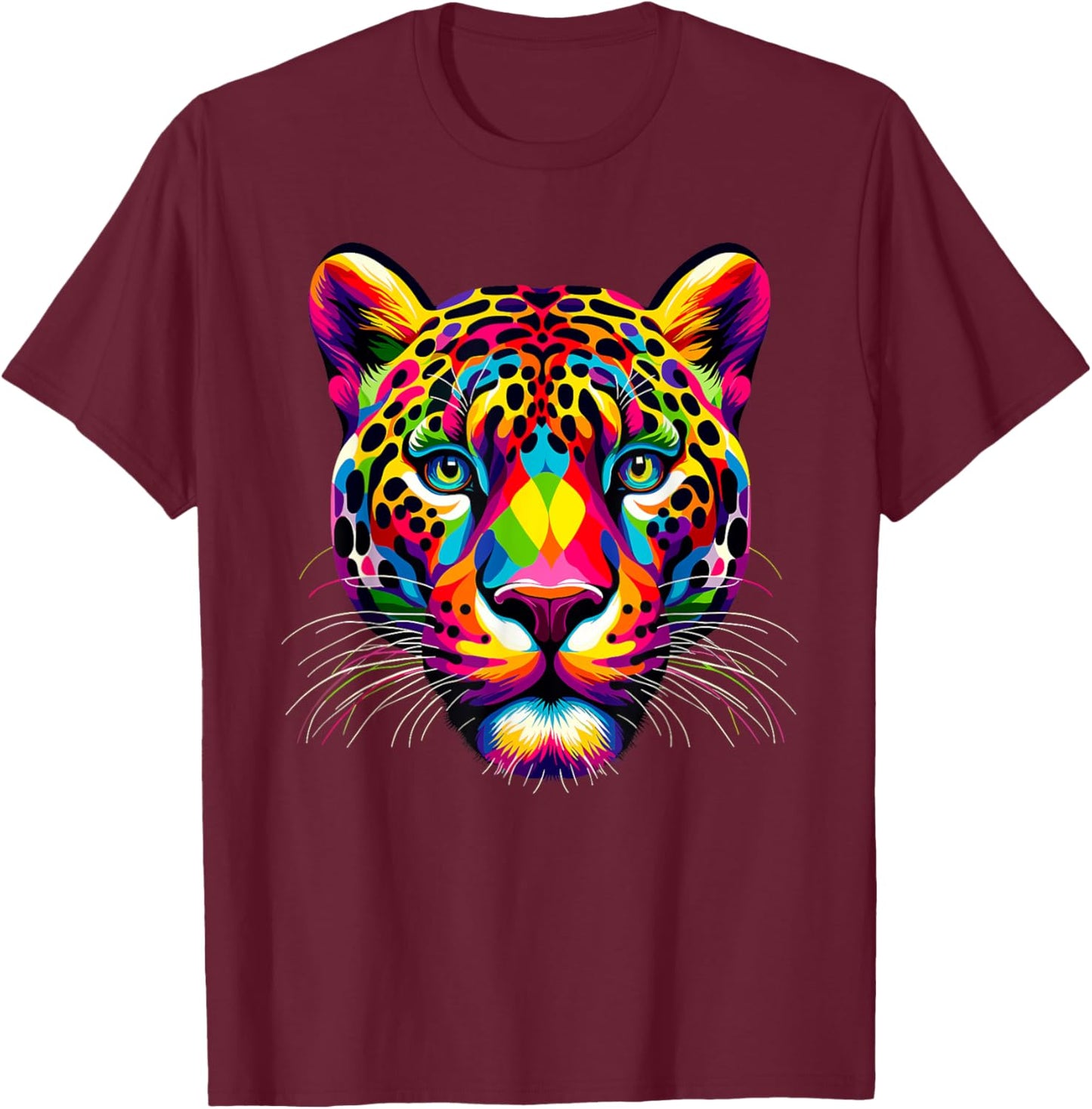Colorful Pop Art Jaguar Jaguars Zoo T-Shirt - T-Shirt | Maroon