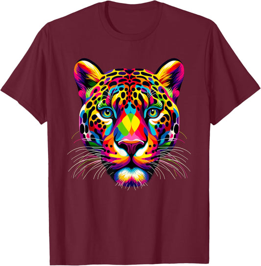 Colorful Pop Art Jaguar Jaguars Zoo T-Shirt - T-Shirt | Maroon
