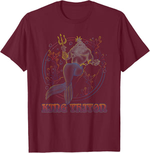 Disney The Little Mermaid King Triton Coral Circle Throne T-Shirt - T-Shirt | Maroon