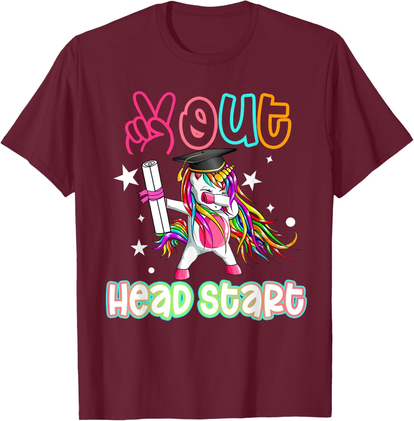 Peace out Headstart Dabbing Unicorn Last Day Of School Kids T-Shirt - T-Shirt | Maroon