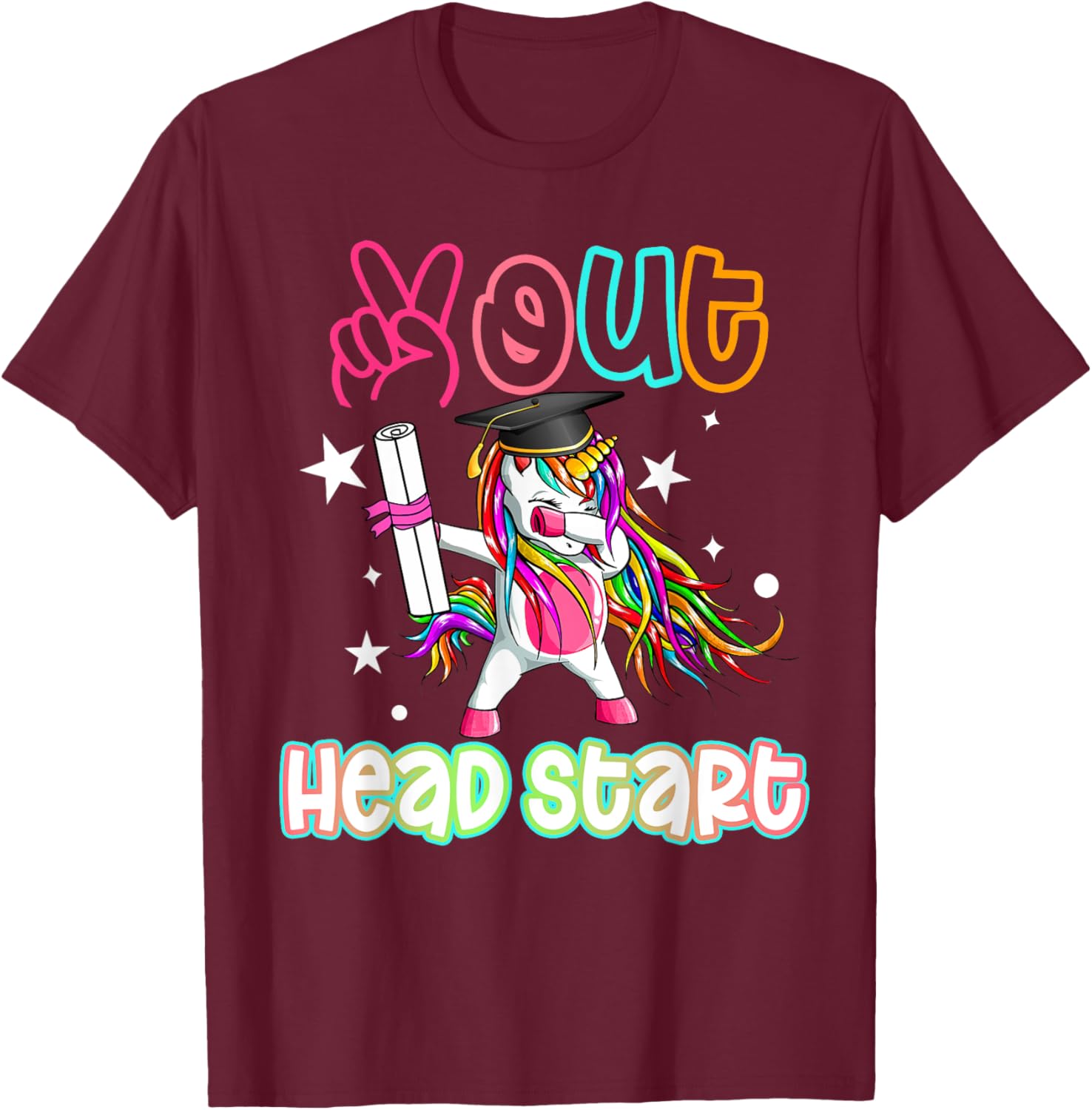 Peace out Headstart Dabbing Unicorn Last Day Of School Kids T-Shirt - T-Shirt | Maroon