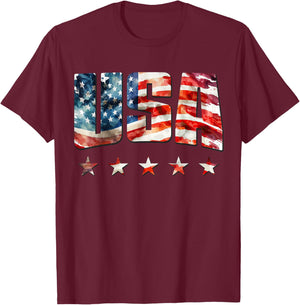 USA Flag Patriotic 4th of July USA American Flag T-Shirt - T-Shirt | Maroon