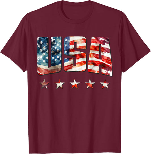 USA Flag Patriotic 4th of July USA American Flag T-Shirt - T-Shirt | Maroon