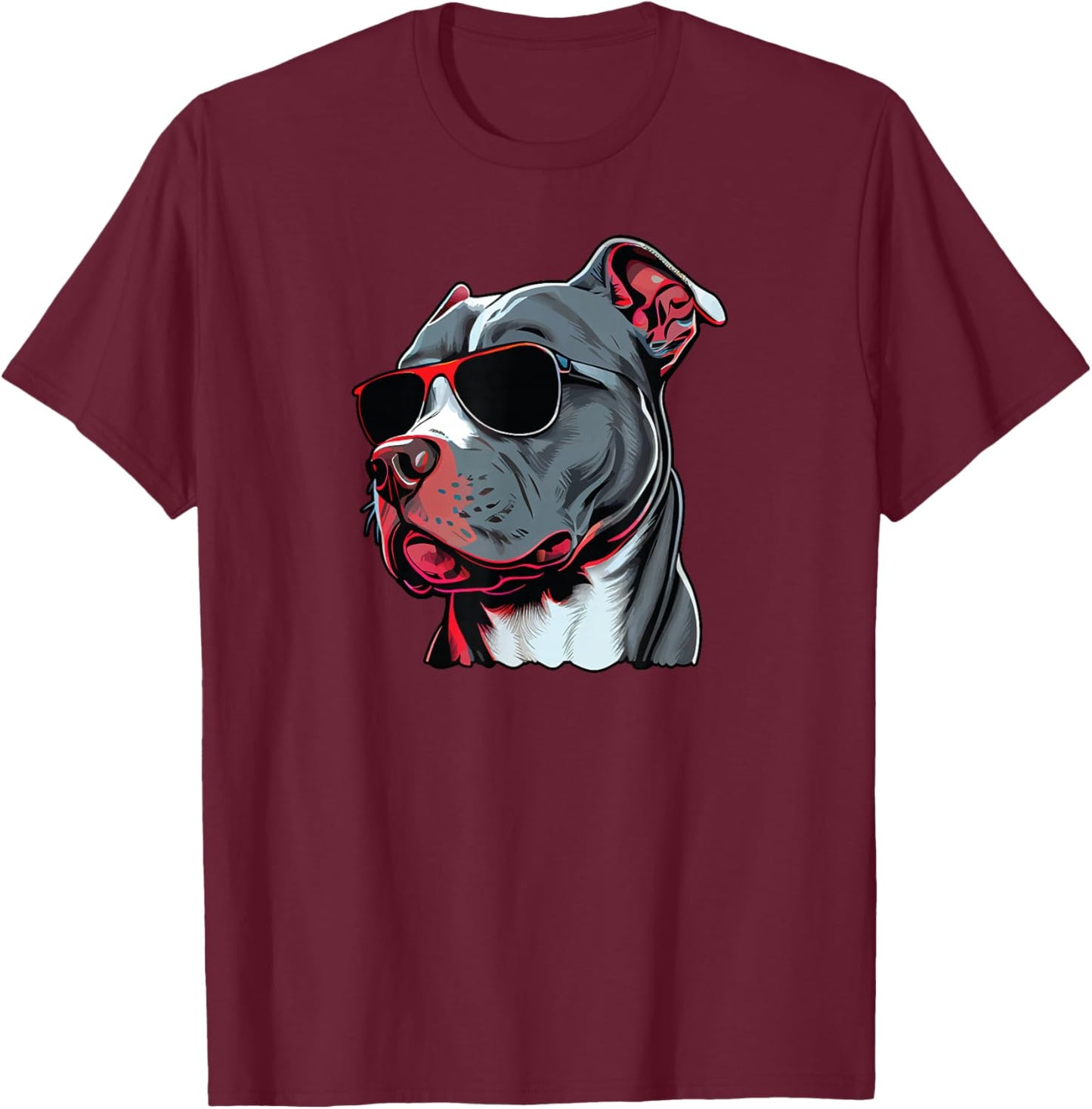 Dad Mom Cool Dog Sunglasses - Pitbull T-Shirt - T-Shirt | Maroon