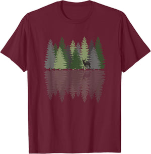 Forest Reflection Nature Trees Woods Deer Outdoor Camper T-Shirt - T-Shirt | Maroon