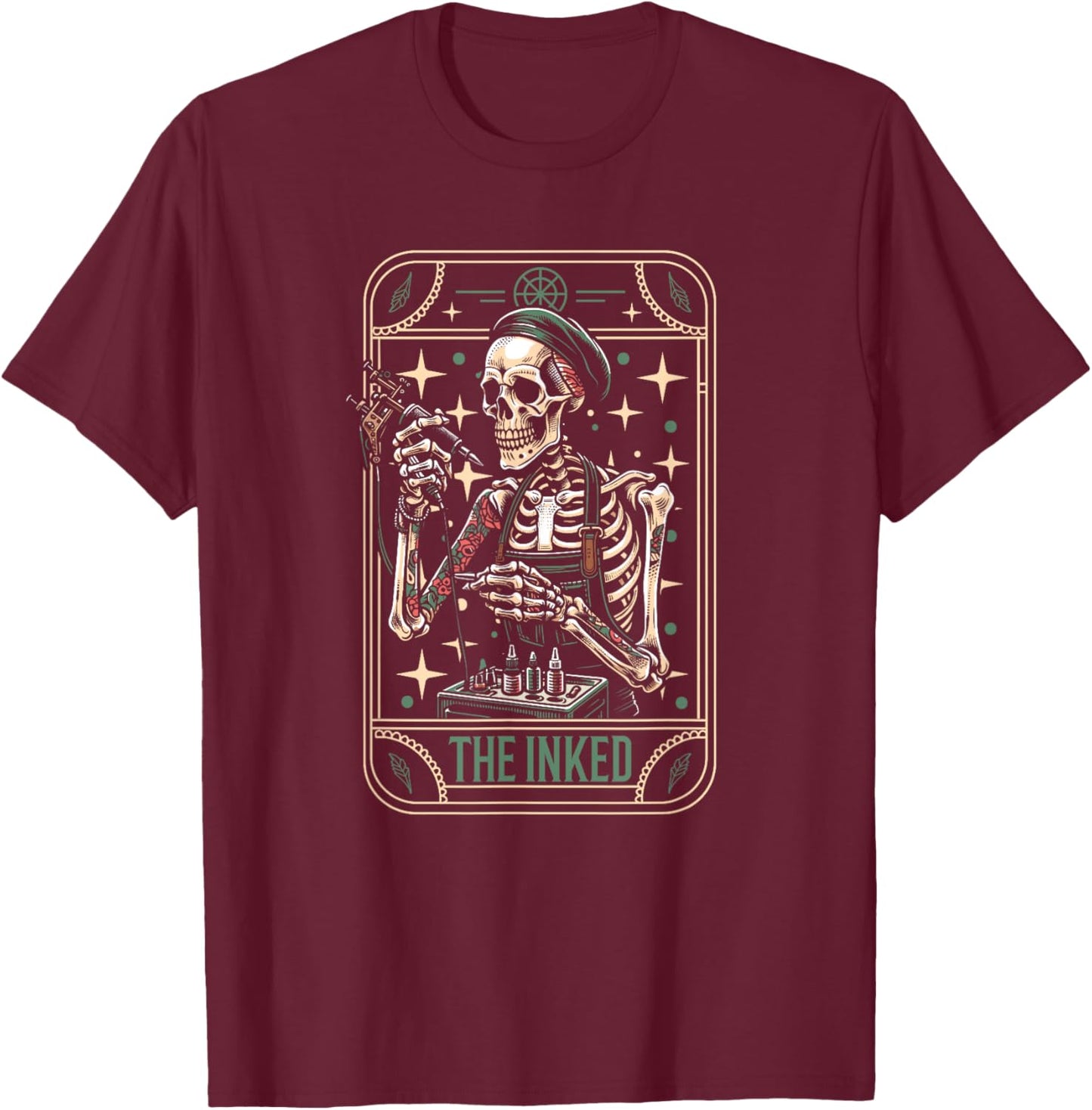 Tattooist Artist Tattoo Tattoos - Skeleton Tarot Card T-Shirt - T-Shirt | Maroon